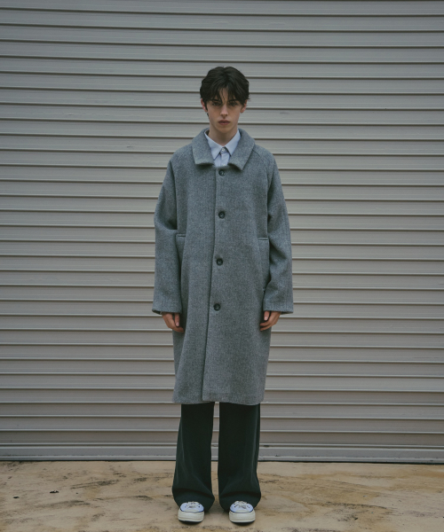 Шерстяное пальто реглан в елочку_Grey