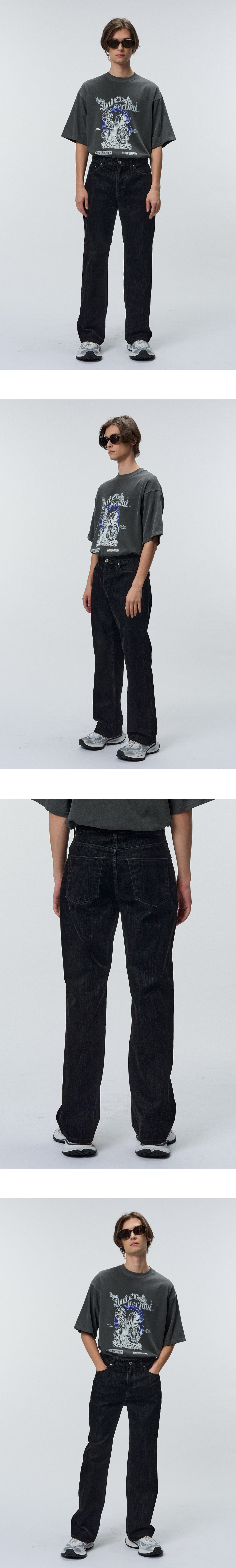 스트레이트 핏 벨벳 데님 팬츠 모델이미지