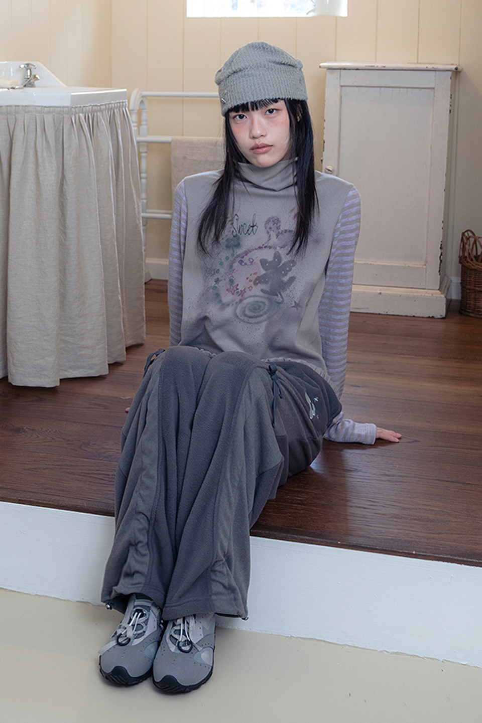 Drawing frill pola top (Gray Purple) - 감도 깊은 취향 셀렉트