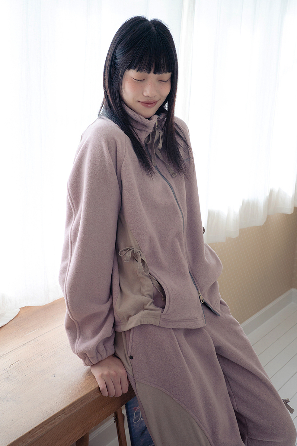 【HUG YOUR SKIN】Draw string fleece zip-up / 追跡付 MUSINSA公式 | HUG YOUR SKIN Drawstring Fleece Zip-Up (Pink)
