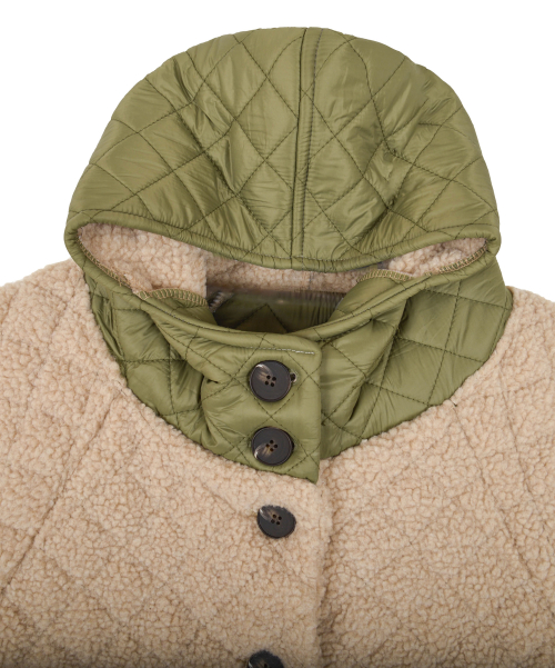 Флисовое пальто-пуховик с капюшоном Beige ONE SIZE