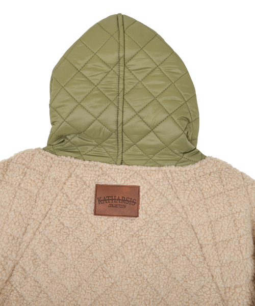 Флисовое пальто-пуховик с капюшоном Beige ONE SIZE