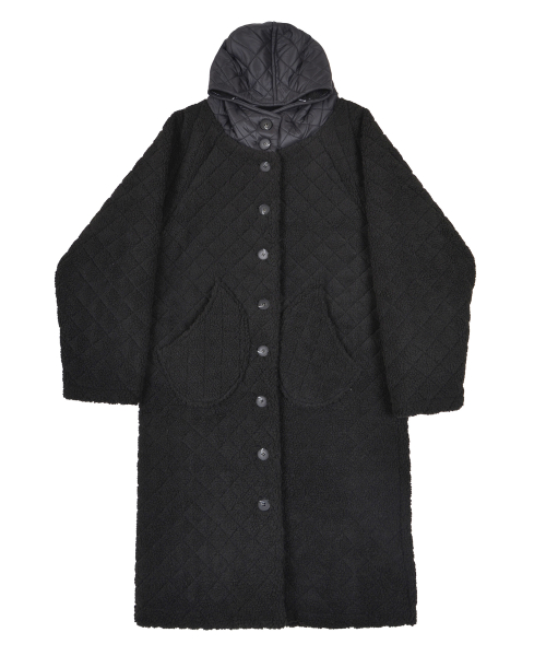 Флисовое пальто-пуховик с капюшоном Black ONE SIZE