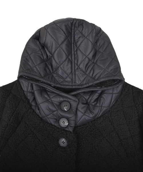 Флисовое пальто-пуховик с капюшоном Black ONE SIZE