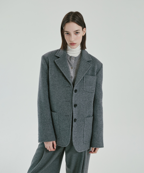 Шерстяной приталенный однобортный жакет Grey