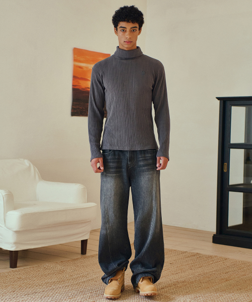 Ribbed Slim Turtle Neck-Charcoal