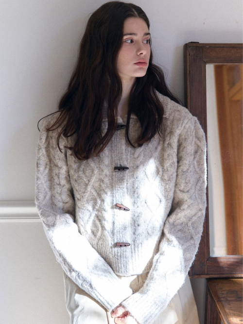 fisher wool cable Воротник puff cardigan_beige