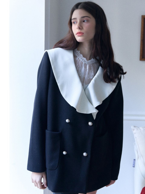 wool coloring sailor Воротник Полу coat_black