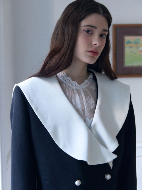 wool coloring sailor Воротник Полу coat_black