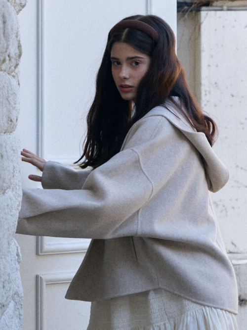 hoody Оверсайз handmade Короткий coat_ivory