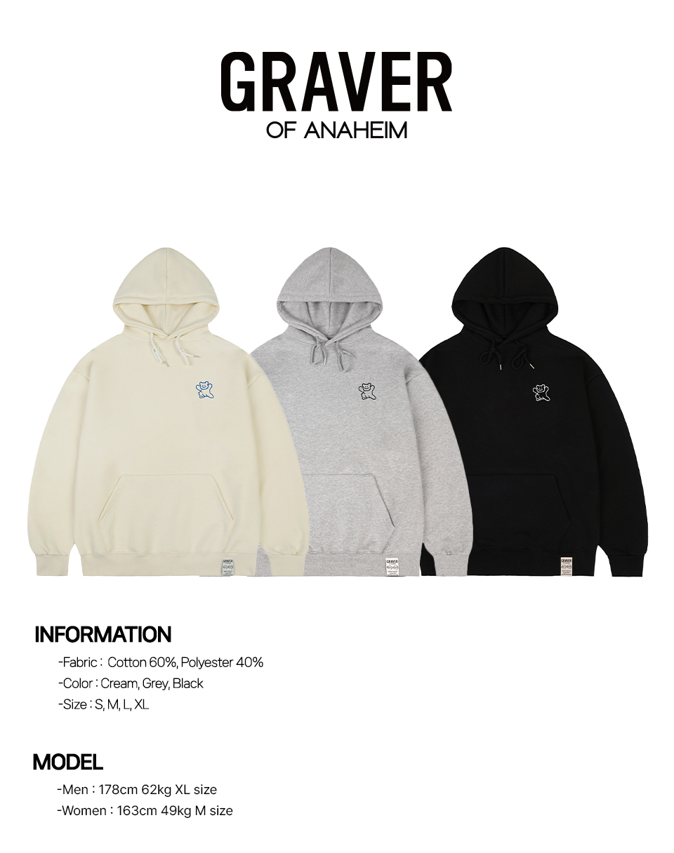 【GRAVER】24FW★ Small Line Bear Smile Hoodie UNISEX]Small Line Bear Smile Hoodie - GRAVER | 60% - Asian