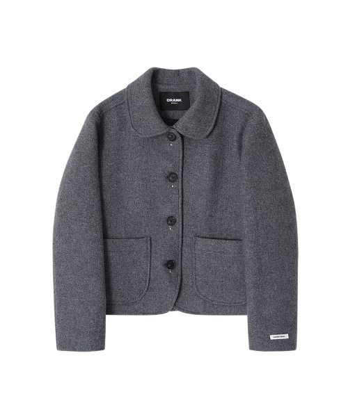 Короткое шерстяное пальто со заклепками_Grey