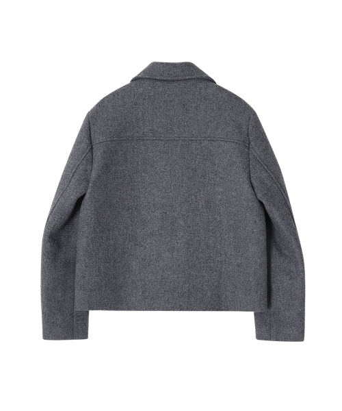 Короткое шерстяное пальто со заклепками_Grey