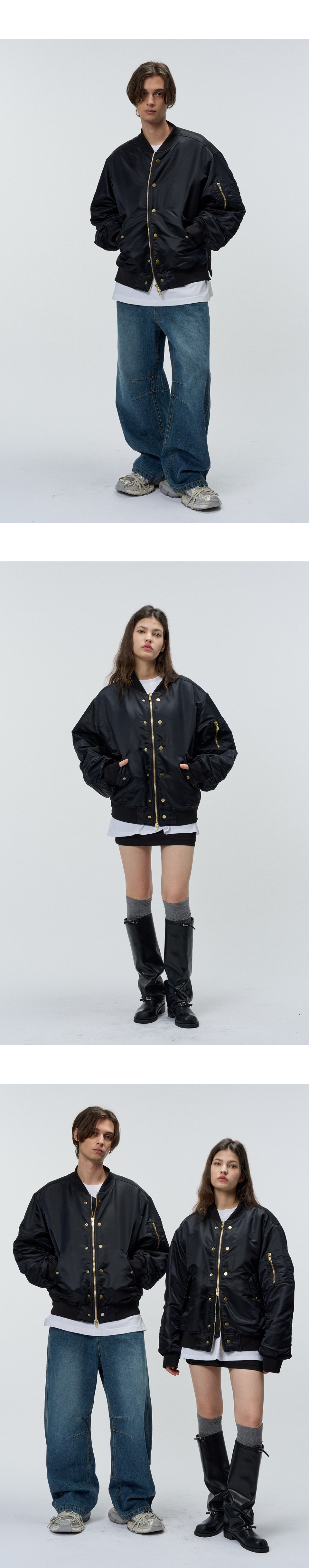 오버사이즈 골드 스냅 MA-1 점퍼