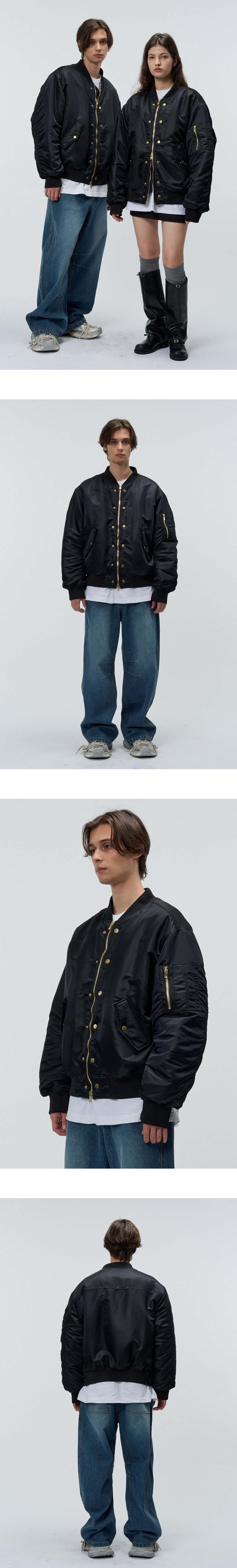 오버사이즈 골드 스냅 MA-1 점퍼