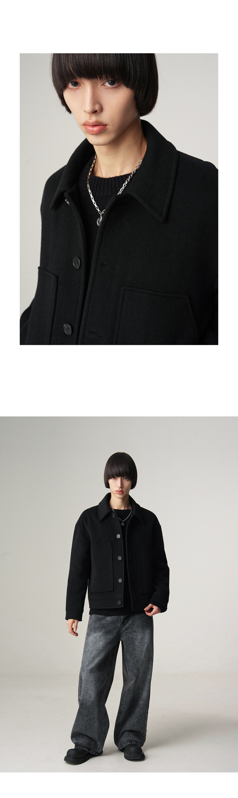 MUSINSA | AVANDRESS Fore Wool Collar Handmade Jacket BLACK