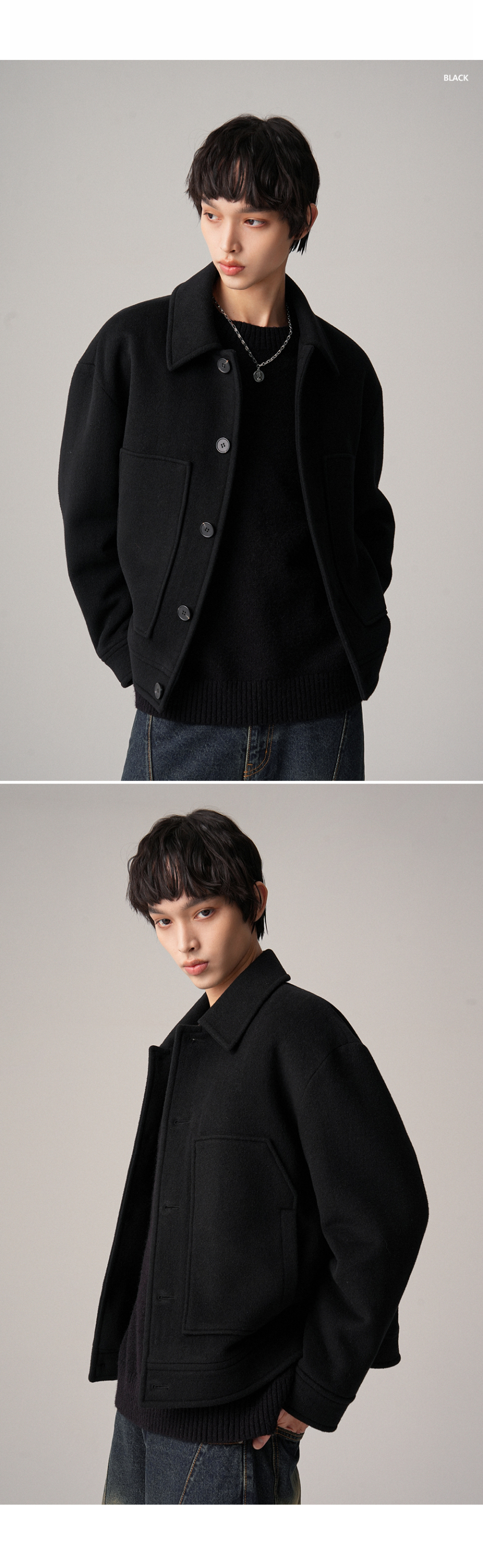 MUSINSA | AVANDRESS Fore Wool Collar Handmade Jacket BLACK