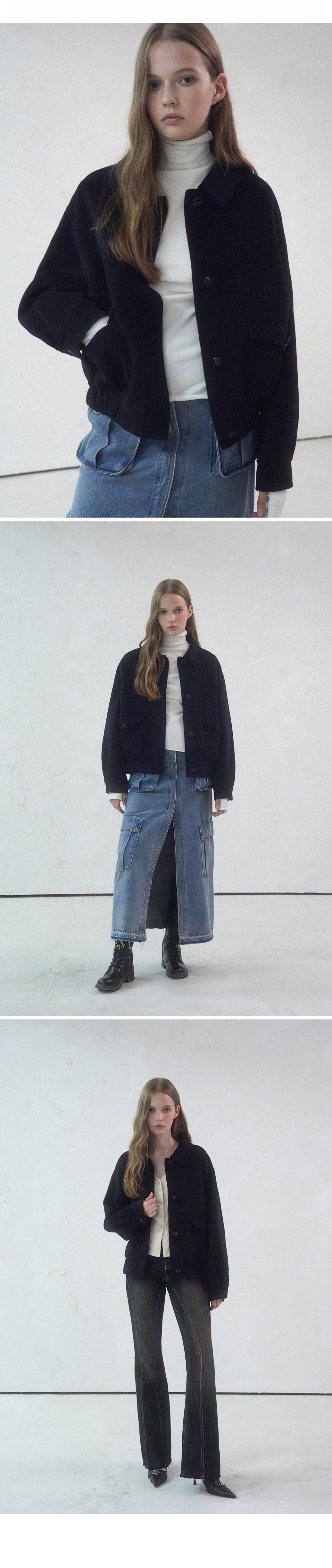 MUSINSA | AVANDRESS Modern Wool Collar Jacket BLACK