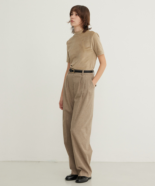 Wool Blend Wide Pleated Slacks_TAUPE