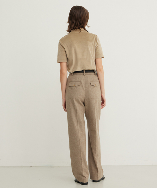 Wool Blend Wide Pleated Slacks_TAUPE