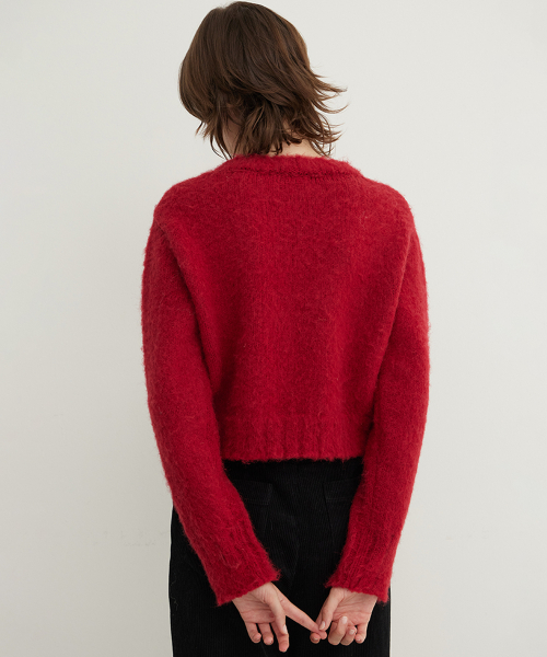 Brushed Crop Round knit_DEEP ROSE