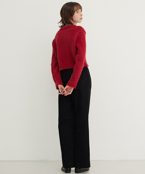 Brushed Crop Round knit_DEEP ROSE
