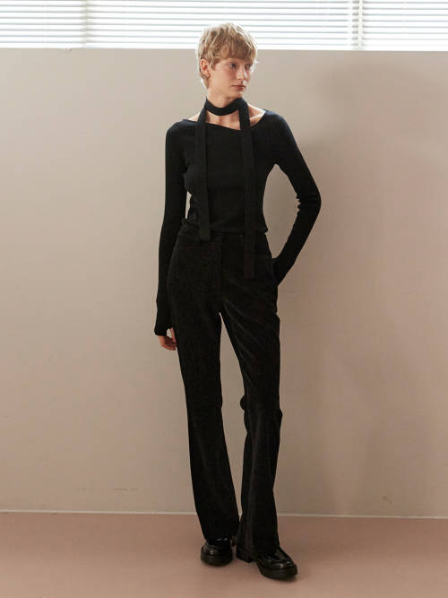 BOOTS-CUT VELVET PANTS_BLACK