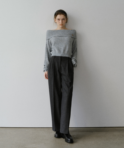 Wool twill wide slacks