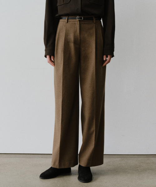 Wool twill wide slacks