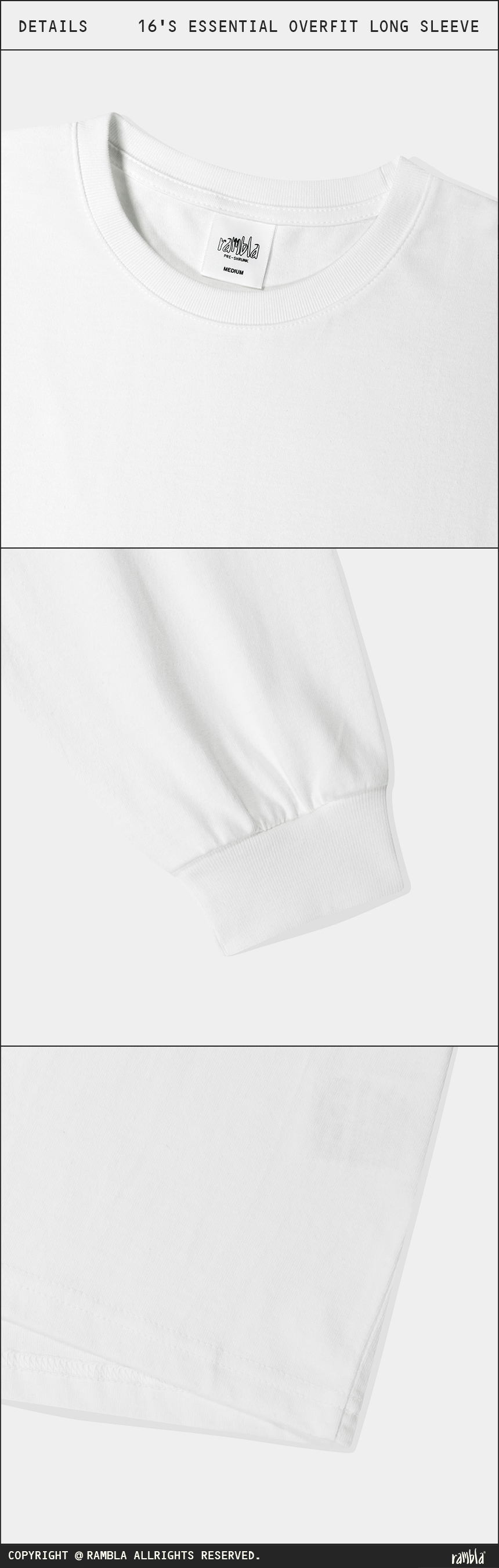 화이트 컬러의 16수 소재의 긴팔티셔츠 디테일 사진