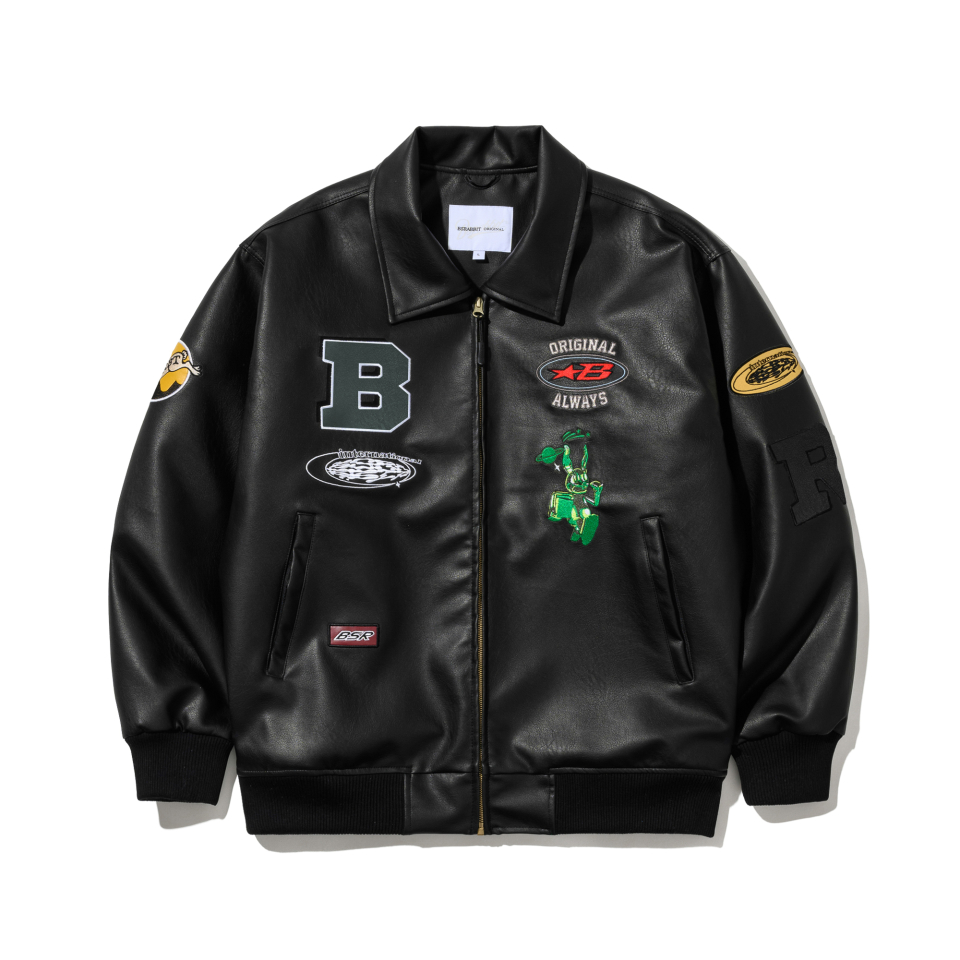 BSRABBIT　レザージャケット　Mサイズ MUSINSA | BSRABBIT Star B Varsity Jacket Vintage Leather Black
