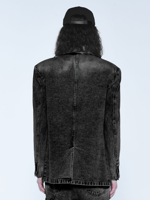 MENS DESTROYED BLACK DENIM JACKET