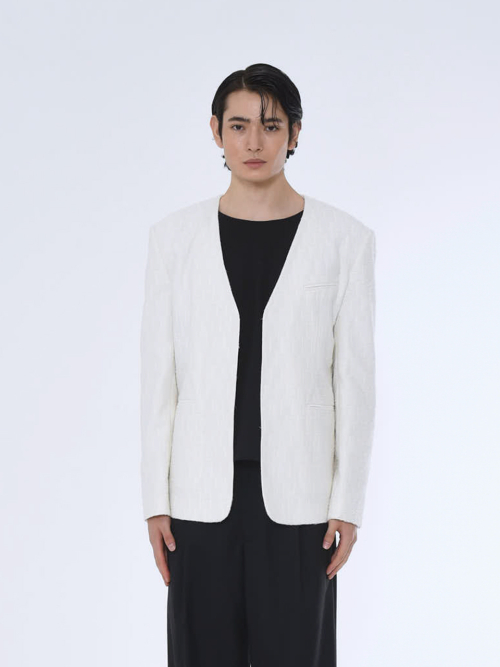 MENS COLLARLESS TAILORED JACKET_WHITE