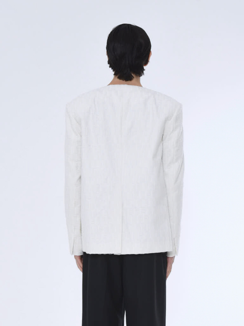 MENS COLLARLESS TAILORED JACKET_WHITE