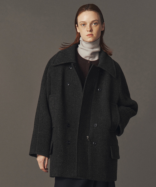 BOUCLE HALF COAT_D KHAKI