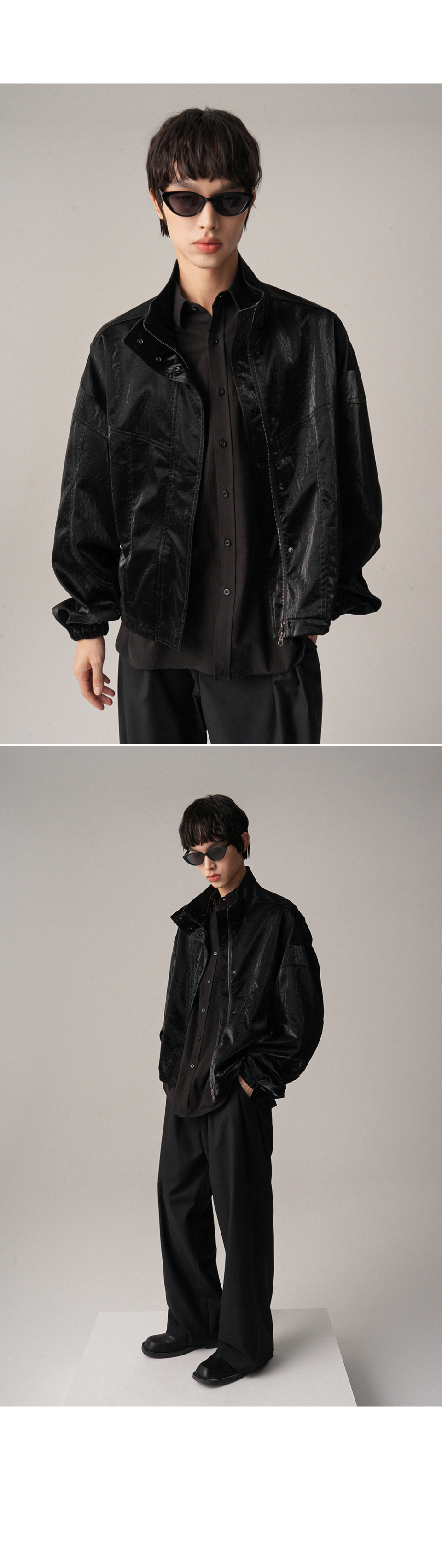 MUSINSA公式 | AVANDRESS Stitch Art Leather Jacket BLACK