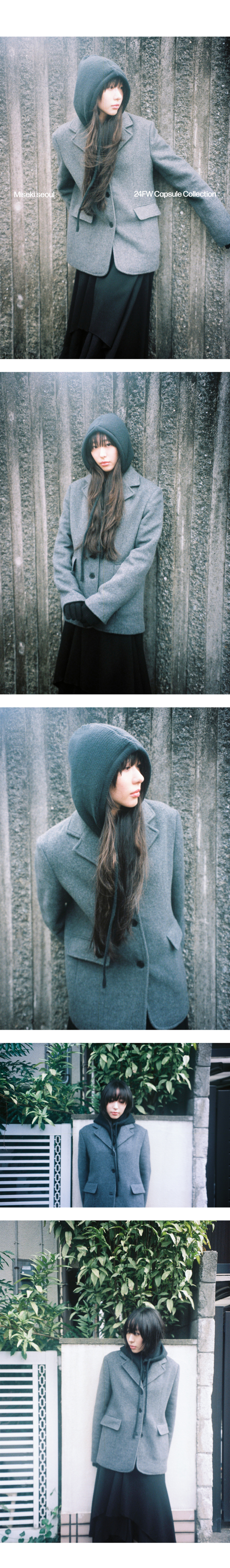 MUSINSA | MISEKI SEOUL Two button hoodie balaclava BLACK