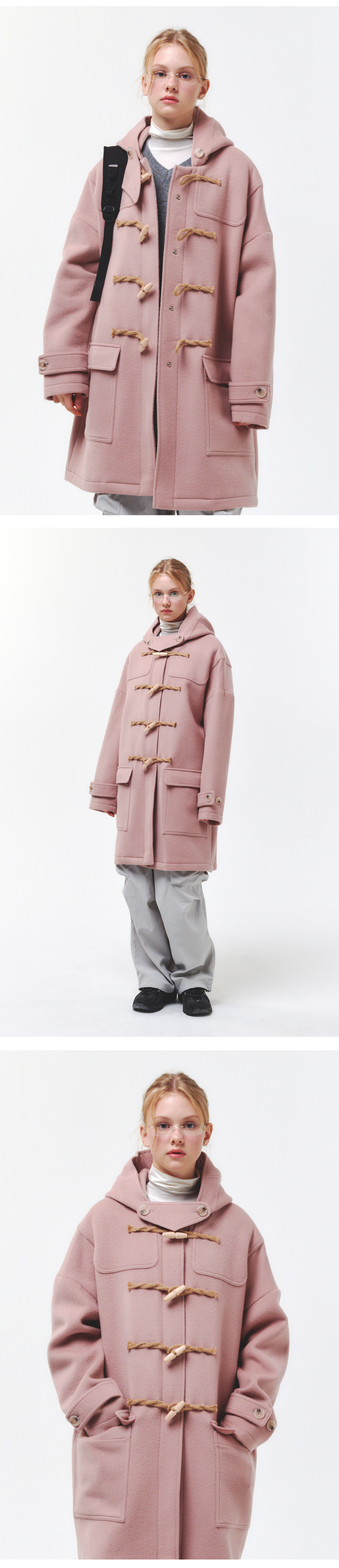 MUSINSA | MAINBOOTH [90% of wool] Oversized Duffle Coat (PINK)