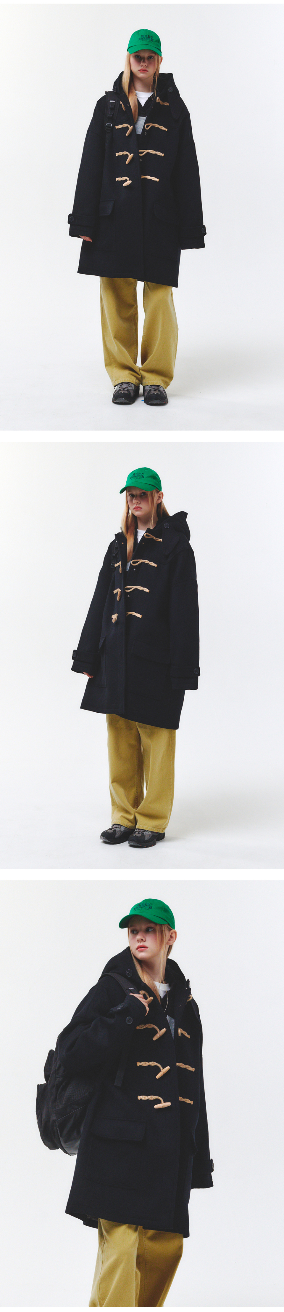 MUSINSA | MAINBOOTH [100% wool] Oversized Duffle Coat (BLACK)