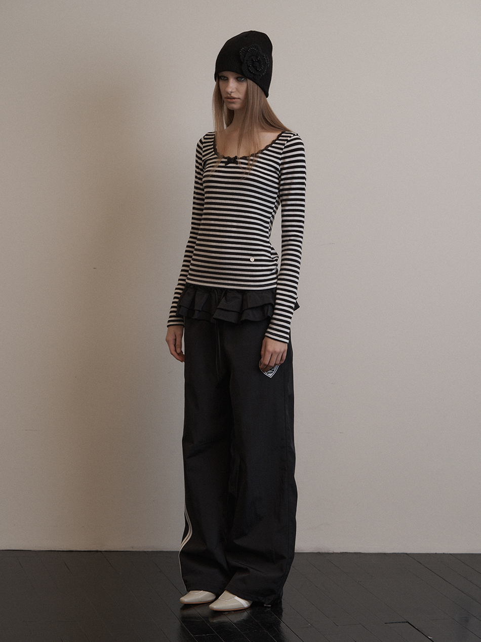 셋업이엑스이(SETUP-EXE) FRILL SPORTY PANTS / BLACK - 사이즈