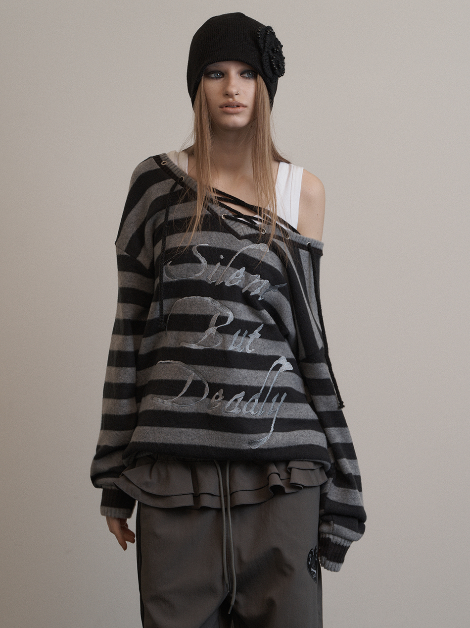 まいぬん STRIPE V-NECK MTM / BLACK | ファッション通販サイト NUGU