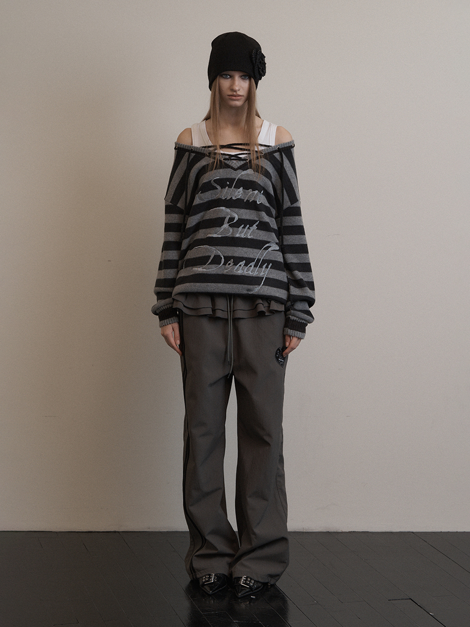 MUSINSA公式 | SETUPEXE STRIPE V-NECK MTM / BLACK