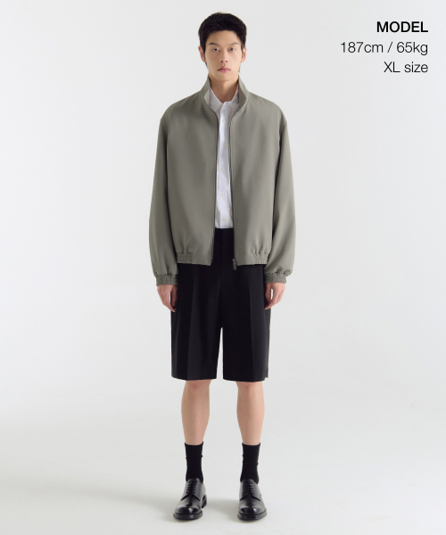 Крепдешиновый жакет-блузон с высоким горлом [Khaki Grey]
