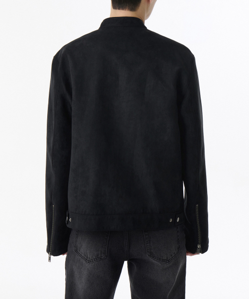 Synthetic Suede Racer Jacket [Black] thumbnail 2