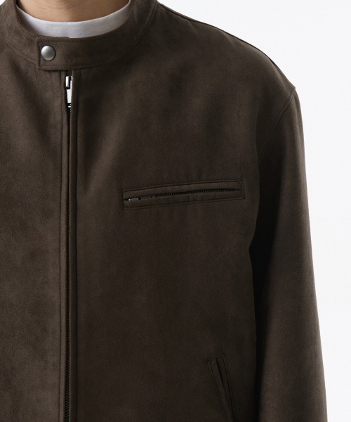 Synthetic Suede Racer Jacket [Brown] thumbnail 5