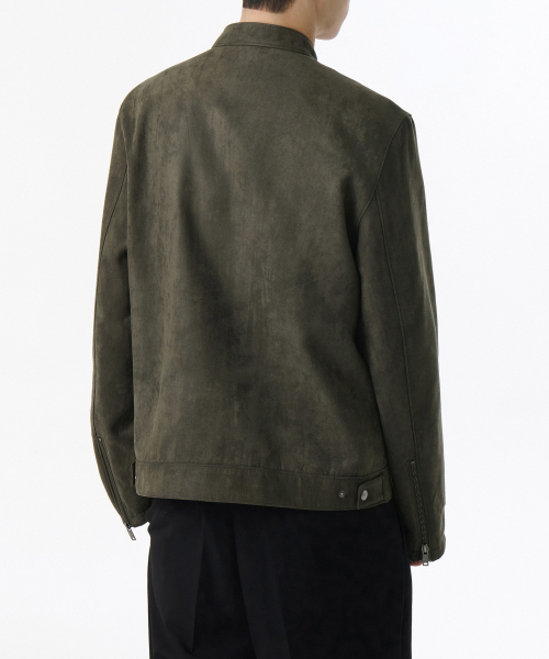 Synthetic Suede Racer Jacket [Dusty Khaki] thumbnail 2