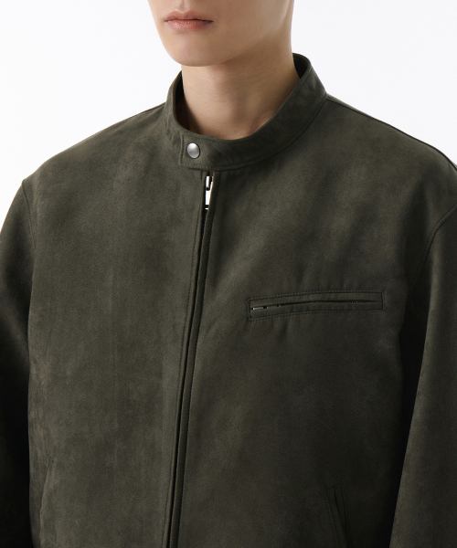 Synthetic Suede Racer Jacket [Dusty Khaki] thumbnail 3