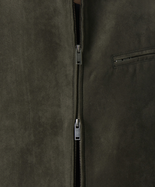 Synthetic Suede Racer Jacket [Dusty Khaki] thumbnail 4