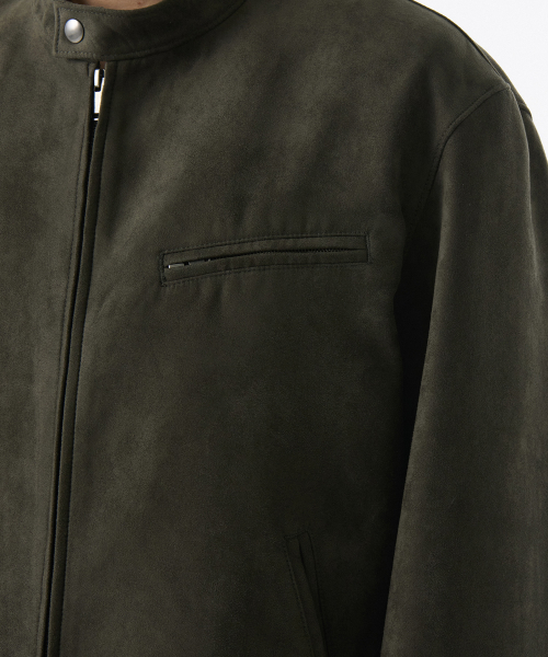 Synthetic Suede Racer Jacket [Dusty Khaki] thumbnail 5
