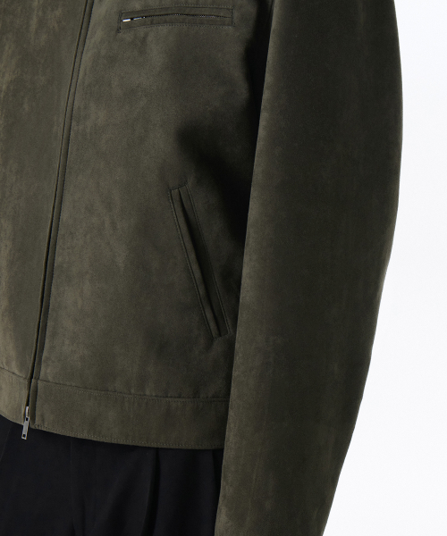Synthetic Suede Racer Jacket [Dusty Khaki] thumbnail 6